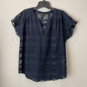 Banana Republic Navy Blue Sheer Geometric Striped Blouse Size M